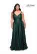 Picture of: Ruffle Slit Satin Long Plus Size Dress with V Neck in Emerald, Style: 29740, Detail Picture 3