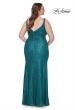 Picture of: Sequin Plus Size Dress with Ruching and Slit in Emerald, Style: 31138, Detail Picture 3