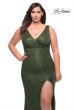 Picture of: Stretch Sequin Plus Size Gown with Slit and V Neck in Emerald, Style: 30307, Detail Picture 6
