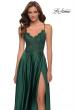 Picture of: Satin and Lace Prom Dress with Sheer Bodice in Emerald, Style 29760, Main Picture