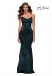 Picture of: Chic Stretch Satin Gown with Scoop Neck and Open Back in Emerald, Style 29858, Main Picture