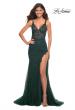 Picture of: Lace Dress with High Side Slit and V Neckline in Emerald, Main Picture