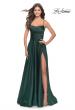 Picture of: A Line Satin Gown with Ruching and Square Neckline in Emerald, Style: 31105, Main Picture