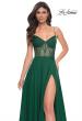 Picture of: Chiffon Gown with Illusion Bustier Top and Lace Up Back in Green, Style: 32296, Main Picture