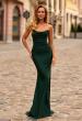Picture of: Ruched Jersey Evening Gown with Draped Neckline and Sheer Corset Back in Emerald, Style: 33415, Main Picture