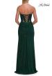 Picture of: Strapless Rhinestone Gown with Sheer Cutouts, Lace-Up Back, and High Slit in Emerald, Style: 33327, Detail Picture 8