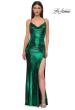 Picture of: Simple Metallic Jersey Dress with Draped Neckline and Low Back in Emerald , Style 32782, Detail Picture 11