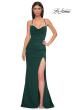 Picture of: Ruched Long Jersey Dress with Draped Rhinestone Neckline in Emerald , Style 32802, Detail Picture 11