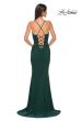 Picture of: Ruched Long Jersey Dress with Draped Rhinestone Neckline in Emerald , Style 32802, Detail Picture 12