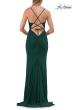 Picture of: Rhinestone Lace Jersey Gown with Ruched Back and Crisscross Straps in Emerald, Style: 33504, Detail Picture 12