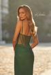 Picture of: Rhinestone Fitted Gown with Draped Bodice and Sheer Corset Back in Emerald, Style: 33343, Detail Picture 13