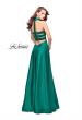 Picture of: Strapless Satin A-line Ball Gown with Attached Choker in Emerald, Style: 25680, Back Picture