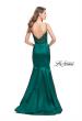 Picture of: Mikado Prom Dress with Lace Beaded Bodice and Low Back in Emerald, Style: 25751, Back Picture