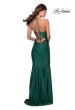 Picture of: Long Chiffon Prom Dress with Unique Lace Up Back in Emerald, Style 28552, Back Picture
