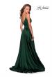 Picture of: Long Satin Dress with Side Slit and V Shaped Back in Emerald, Style: 28607, Back Picture