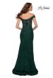 Picture of: Lace Off the Shoulder Gown with Deep V Neckline in Emerald, Style 29693, Back Picture