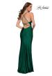 Picture of: Fitted Long Jersey Gown with Criss Cross Bodice in Emerald, Style 29848, Back Picture
