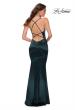 Picture of: Chic Stretch Satin Gown with Scoop Neck and Open Back in Emerald, Style 29858, Back Picture