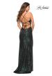 Picture of: Long Sequin Gown in Jewel Tones with V Neckline in Emerald, Back Picture