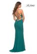 Picture of: Ruched Net Jersey Gown with Square Neckline in Emerald, Back Picture