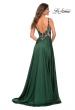 Picture of: Gorgeous Satin Gown with Sheer Lace Bodice in Emerald, Back Picture