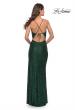 Picture of: Stretch Sequin Gown with Deep V Neck and Tie Back in Emerald, Style: 31072, Back Picture