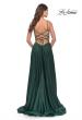 Picture of: A Line Satin Gown with Ruching and Square Neckline in Emerald, Style: 31105, Back Picture