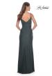 Picture of: Simple Jersey Gown with Deep V Neckline and Ruching in Emerald, Style: 32115, Back Picture