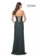 Picture of: Lace Bustier Strapless Dress with Ruched Jersey Skirt in Emerald, Style: 32234, Back Picture
