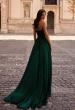 Picture of: Textured Chiffon Flowy Strapless Evening Dress in Emerald , Style 32382, Back Picture