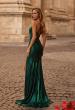 Picture of: Metallic Jersey Dress with Side Ruching and High Slit in Emerald , Style 32884, Back Picture