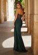 Picture of: Strapless Jersey Corset Gown with High Slit and Ruched Detail in Emerald, Style: 33396, Back Picture