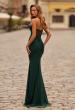 Picture of: Ruched Jersey Evening Gown with Draped Neckline and Sheer Corset Back in Emerald, Style: 33415, Back Picture