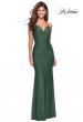 Picture of: Form Fitting Jersey Dress with Ruching and Strappy Back in Emerald, Style: 27501, Style: 27501