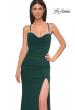 Picture of: Ruched Long Jersey Dress with Draped Rhinestone Neckline in Emerald , Style 32802, Detail Picture 19