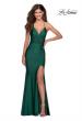 Picture of: Long Chiffon Prom Dress with Unique Lace Up Back in Emerald, Style 28552, Detail Picture 1