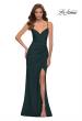 Picture of: Ruched Jersey Gown with Intricate Lace Up Back in Emerald, Style 29615, Detail Picture 1