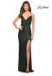 Picture of: Long Sequin Gown with Wrap Style Top and Slit in Emerald, Style: 30305, Detail Picture 1