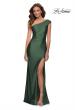 Picture of: One Shoulder Shiny Ruched Jersey Gown with Slit in Emerald, Style: 30645, Detail Picture 1