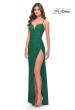 Picture of: Ruched Deep V Dress with Trendy High Slit in Emerald, Style: 31127, Style: 31127