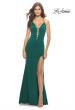 Picture of: Fitted Matte Jersey Gown with Unique Deep V Neckline in Emerald, Style: 31370, Detail Picture 1