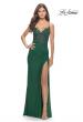 Picture of: Lace Asymmetrical Gown with Jersey Skirt and Twist Knot Detail in Emerald, Style: 31520, Detail Picture 1