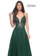 Picture of: Lace Embellished A-line Dress with Lace Up Back in Emerald, Style: 32147, Detail Picture 1