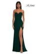 Picture of: Simple Net Prom Dress with High Slit and Flattering Ruching in Emerald, Style: 33018, Detail Picture 1