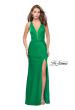 Picture of: Halter Top Prom Dress with Deep V Neckline and Slit in Emerald, Style: 25904, Detail Picture 2