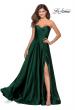 Picture of: Strapless Satin Gown with Pleated Bodice and Slit in Emerald, Style: 28608, Detail Picture 2