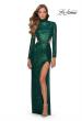 Picture of: Long Sleeve Sequin Prom Dress with Open Back in Emerald, Style: 28771, Detail Picture 2