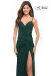 Picture of: Net Jersey Long Ruched Gown with Slit and Open Back in Emerald, Style: 30393, Detail Picture 2