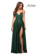 Picture of: Satin Jewel Tone Gown with Criss-Cross Ruched Top in Green, Style: 30512, Detail Picture 2