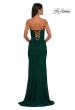 Picture of: Simple Net Prom Dress with High Slit and Flattering Ruching in Emerald, Style: 33018, Detail Picture 2